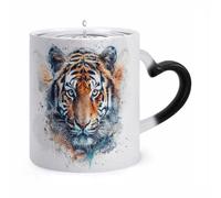 WAFICAC Draw A Tiger Face Changing Mug 11 Oz HeatCoffee Mug with Ear Shape Handle Designs Funny Ceramic Mugs Personalized Novelty Cups Hot Tea Cups for Men Women Gifts