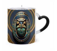 WAFICAC Egyptian Scarab Changing Mug 11 Oz HeatCoffee Mug with Ear Shape Handle Designs Funny Ceramic Mugs Personalized Novelty Cups Hot Tea Cups for Men Women Gifts