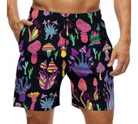 WAFICAC Fantastic Mushrooms Rainbow Men's Casual Beach Shorts Summer Elastic Drawstring Shorts