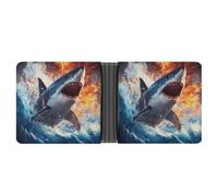 WAFICAC Fierce Shark Flame Waves Bifold Wallet for Men Women Leather Wallets Compact Purse with Card Slots