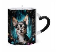 WAFICAC Gem Cave Chihuahua Changing Mug 11 Oz HeatCoffee Mug with Ear Shape Handle Designs Funny Ceramic Mugs Personalized Novelty Cups Hot Tea Cups for Men Women Gifts