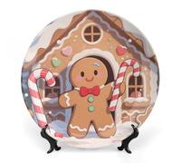 WAFICAC Gingerbread Decorative Ceramic Display Plate 10inch Round Hanging Bone China Plate with Display Stand for Kitchen Dining Room Wine Cabinet Home Décor Art Decoration