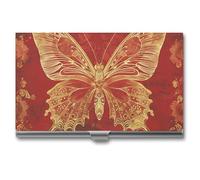 WAFICAC Golden Ornate Butterfly Business Card Holder, Metal Slim Name Card Case, Pocket Cards Holder for Women Or Men, Name Cards Booklet for Professionals, Executives