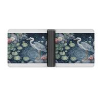WAFICAC Grey Heron Lotus-Flower Pond Bifold Wallet for Men Women Leather Wallets Compact Purse with Card Slots