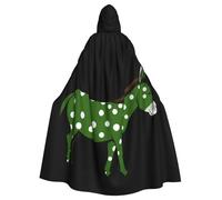 WAFICAC Halloween Adult Hooded Cape Cloak Green Polka Dot Donkey Printed Super Large Hooded Cloak with Bow Tie