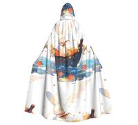 WAFICAC Halloween Adult Hooded Cape Cloak Little white rabbit on the flower boat Printed Super Large Hooded Cloak with Bow Tie