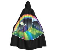 WAFICAC Halloween Adult Hooded Cape Cloak Rainbow behind the mountain Printed Super Large Hooded Cloak with Bow Tie
