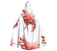 WAFICAC Halloween Adult Hooded Cape Cloak The disappearing colorful fox Printed Super Large Hooded Cloak with Bow Tie