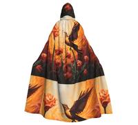 WAFICAC Halloween Adult Hooded Cape Cloak The phoenix bird in the spark Printed Super Large Hooded Cloak with Bow Tie