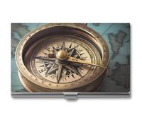 WAFICAC Old Compass Business Card Holder, Metal Slim Name Card Case, Pocket Cards Holder for Women Or Men, Name Cards Booklet for Professionals, Executives