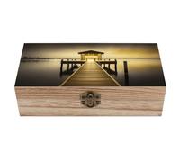 WAFICAC Pavilion on The Sea Wooden Storage Box with Hinged Lid And Front Clasp Large Jewelry Box Wooden Storage Bins Keepsake Box Office Desk Organizer