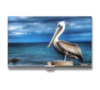 WAFICAC Pelican Bird Blue Sea Sky Card Holder Unisex Color Business Card Box Magnetic Travel Card Case Wallet Portable Business Card Carrier Suitable for Business Professionals Office