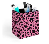 WAFICAC Pink Cow Skin Pattern Pencil Holder for Desk, Leather Pen Holder Storage Desktop Organizer Makeup Brush Holder for Office School