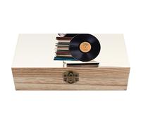 WAFICAC Records And Tapes Wooden Keepsake Box with A Hinged Lid Rectangular Wooden Storage Box Small Decorative Table Container Vintage Jewelry Trinket Organizer Gift Boxes