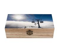 WAFICAC Ski Lift at Sunshine Wooden Storage Box with Hinged Lid And Front Clasp Large Jewelry Box Wooden Storage Bins Keepsake Box Office Desk Organizer