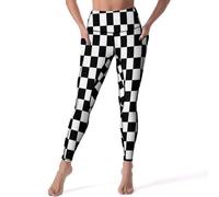 WAFICAC Square Checkered Flag Yoga Pants with Pockets, Tummy Control Workout Running Yoga Leggings for Women