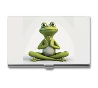 WAFICAC The Funny Frog Doing Yoga Card Holder Unisex Color Business Card Box Magnetic Travel Card Case Wallet Portable Business Card Carrier Suitable for Business Professionals Office