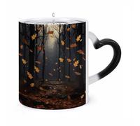 WAFICAC There are Many Autumn Leaves Falling in The Changing Mug 11 Oz HeatCoffee Mug with Ear Shape Handle Designs Funny Ceramic Mugs Personalized Novelty Cups Hot Tea Cups for Men Wo