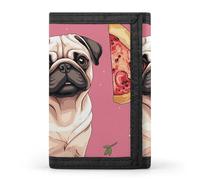 WAFICAC Trifold Wallet for Men, Pug Pizza Coin Purse Slim Money Clip Credit Card Holder with 8 Card Slots