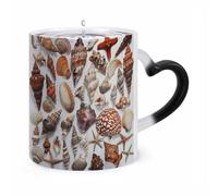 WAFICAC Various Shell Images Changing Mug 11 Oz HeatCoffee Mug with Ear Shape Handle Designs Funny Ceramic Mugs Personalized Novelty Cups Hot Tea Cups for Men Women Gifts