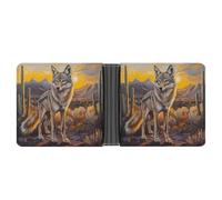 WAFICAC Wolf Coyote Cactus Sunset Bifold Wallet for Men Women Leather Wallets Compact Purse with Card Slots