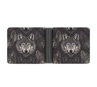 WAFICAC Wolf Head Pattern Mens Wallet Slim Credit Card Holder Bifold Money Clip Portable Coin Purse Gifts for Men