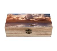 WAFICAC Wood Storage Box, Boat & Cloud Retro Decor Box, Keepsake Box with Hinged Lock Chest, Jewelry Storage Container, Wooden Gift Boxe for Art Hobbies Home Storage