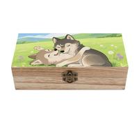 WAFICAC Wooden Storage Box with Hinged Lid Decorative Keepsake Boxes Organizer Two Wolf Hug, Memory Storage Chest, Wood Rectangular Container, Rustic Box for Jewelry, Crafts, Photo, Home Decor, Gift