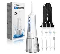 WAFLOO Wireless Electric Oral Irrigator, Portable Water Flosser with 5 Modes and 4 Jet Nozzles, 300 ml Water Tank, IPX7 Waterproof, Test Winner 2025 for Implants, Families & Travel