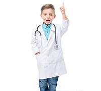 Waflyer Childrens White Lab Coats, Childrens Medical Coat, Unisex Cotton Polyester Scientist Dress Up Scrubs Doctor Workwear Students Uniform Food Coat Boys and Girls Fancy Dress,S