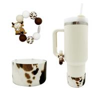 WAFOIRO Highland Cow Silicone Boot Tumbler Handle Decor Cow Print Water Bottle Accessories for 30oz&40oz Stanley Protective Bottom Cover Sleeve