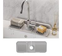 WAFT YEARN 14X5 Inch Silicone Durable Faucet Mat Kitchen Sink Splash Guard Draining Protector Tray Liner Absorbent Protective Counter Accessories For Sink Kitchen Bathroom Laundry Room Bar & RV Grey
