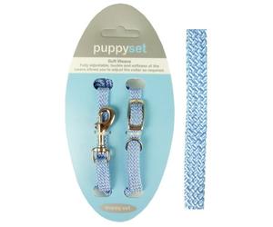 Wag N Walk Designer Soft Weave Puppy Collar & Lead Blue