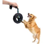 Wagably Tire Dog Toy with Cotton-Poly Rope - Rubber Toy for Extreme Chewers - Interactive Fun Play for Aggressive Chewers for Medium and Large Dogs - Safe and Durable Rope Tug Chew Toy for All Breeds
