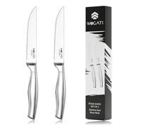 WAGATI Steak Knives Set of 2, Rust-Free Stainless Steel Steak Knives with Sharp Serrated Edge with Non Slip Handle