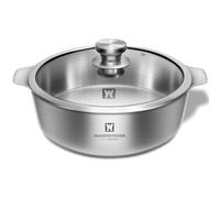 WAGENSTEIGER 4.18Quarts Stainless Steel Sauté pan Casserole Pot with Tempered Glass Lid, 3-Ply Construction with Aluminum Core, Stylish Design, Brushed Finish, Minimalist Design