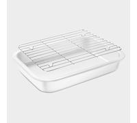 Wagensteiger Ceramic Roasting Pan, Baking Dish with Stainless Steel Rack, Non Stick Chicken Roaster Pan, Microwave or Conventional Oven Cooking, Food Prep Tools, White Color (2.94 Quarts)