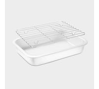 Wagensteiger Ceramic Roasting Pan, Baking Dish with Stainless Steel Rack, Non Stick Chicken Roaster Pan, Microwave or Conventional Oven Cooking, Food Prep Tools, White Color (1.94 Quarts)