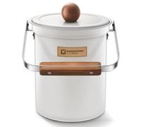 WAGENSTEIGER Kitchen Countertop Compost Bin 101ounces / 3Liters, Airtight Lid SUS304 Stainless Steel Odor-Free Food Waste Bin with Wooden Handle Stylish Design/Bathroom Trash Can (White)