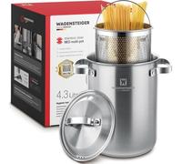 WAGENSTEIGER Premium Stainless Steel Asparagus Steamer Pot or Spaghetti Pasta Stovetop Cooker with Perforated Steamer Basket, Tall & Large Size, Versatile Cookware, 3-Ply Base(4.3Liters/1.14Gals)