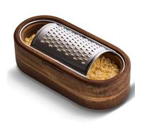 Wagensteiger Removable SUS304 Stainless Steel Cheese Grater with Wooden Container, Wooden Shredder, Citrus Zester, Perfect for Presenting Freshly Grated Cheese or Zest
