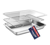 WAGENSTEIGER Stainless Steel Food Prep Container Set with Rack & Transparent Lid, Casserole, Bake Pan, Buffet Party Pans, Hotel Pan, For Oven Roasting/For Deep Frying Prep/Marination(No.4)