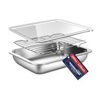 WAGENSTEIGER Stainless Steel Food Prep Container Set with Rack & Transparent Lid, Casserole, Bake Pan, Hotel Pan, For Deep Frying Prep/Marination/Oven Roasting/Buffet Party(No.2)