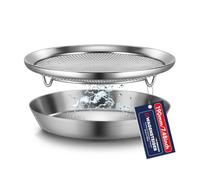 WAGENSTEIGER Stainless Steel Mesh Tray Set with Drip Pan, Air Fryer Basket and Tray, Kitchen Colander, Vegetable and Fruit Strainer, Food Filter, BBQ Prep Tool, Fruit Serving Dishes (7.48 inch)
