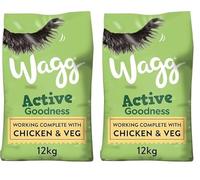 Wagg Active Goodness Complete Dry Adult Dog Food Chicken & Veg 12kg - For All Active Working Dog Breeds (Pack of 2)