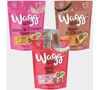 Wagg Dog Treats Bundle Steak & Chips, Bacon Roll, Ham & Cheese Toastie Training Treats with Chicken Bone Chewy Reward for Dogs