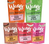 Wagg Dog Treats Variety Pack of 5 Premium All Natural Snacks for Training & Rewarding. Includes Favourites; BBQ Bangers, Ham & Cheese Toastie, Bacon Roll, Steak & Chips and Lamb Chops