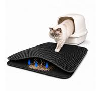 Waggle Wonders Cat Litter Mat - Litter Trapping Mat for Cats, Large Litter Tray Mat, Double Layer Honeycomb Design, Waterproof, Non-Slip, Washable, Easy Clean, Soft on Paws (Black, 45 x 30 cm)
