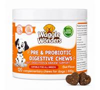 Waggle Wonders - Probiotics for Dogs Digestive Health - Pre & Probiotic Chews for Dogs, Gut Health Support with Pumpkin Powder, Sensitive Stomach & Digestive Support, Soft Dog Treats, 120 Chews
