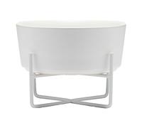Waggo Simple Solid Dog Bowl and Dog Bowl Stand - Single Iron Stand with Single Ceramic Feeder or Water Bowl (Medium, Matte White)